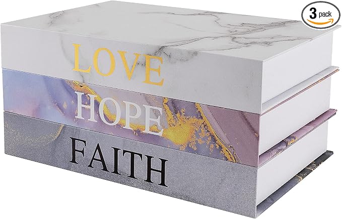 Home Decorative Faux Book Boxes: Set of 3 for Entry Table, Coffee Table, Bookshelf Decor With Magnetic Closure
