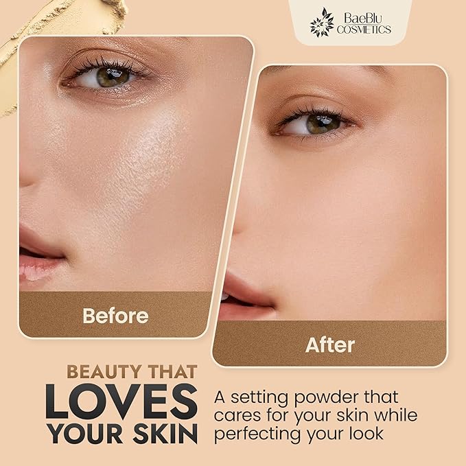 Organic Pressed Setting Powder - Talc-Free & Non-Toxic Translucent Powder with Matte Finish - Oil Absorbing, Pore Minimizing, 16 Hour Wear for All Skin Types - Cruelty & Gluten-Free - Invisible Banana