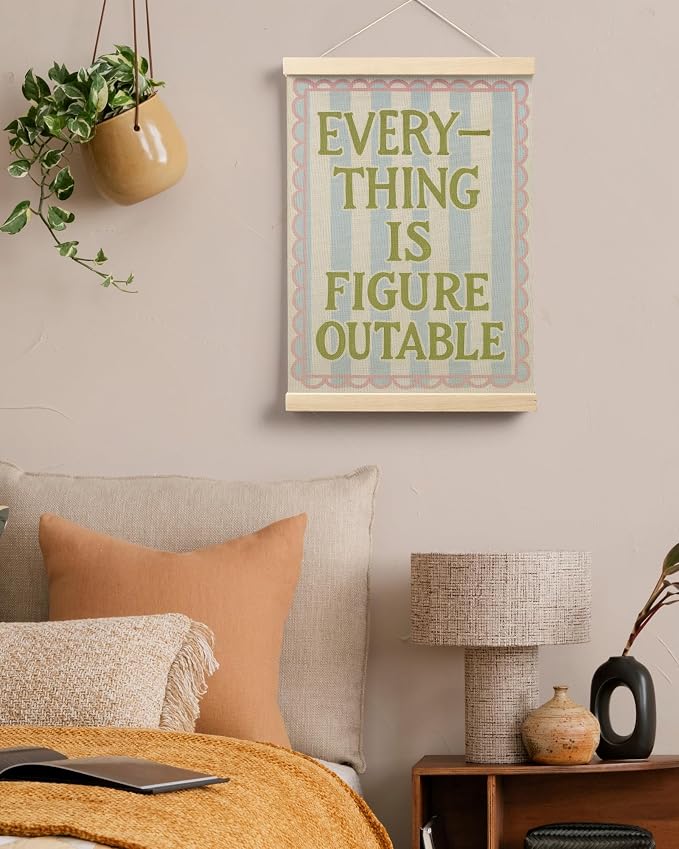 FGFK Everything Is Figureoutable Wall Art Poster Hanger Frame, Motivational Office Decor, Dopamine Positive Affirmations Canvas Prints Framed Wall Decor for Girls Bedroom College Dorm, 12x16 Inch