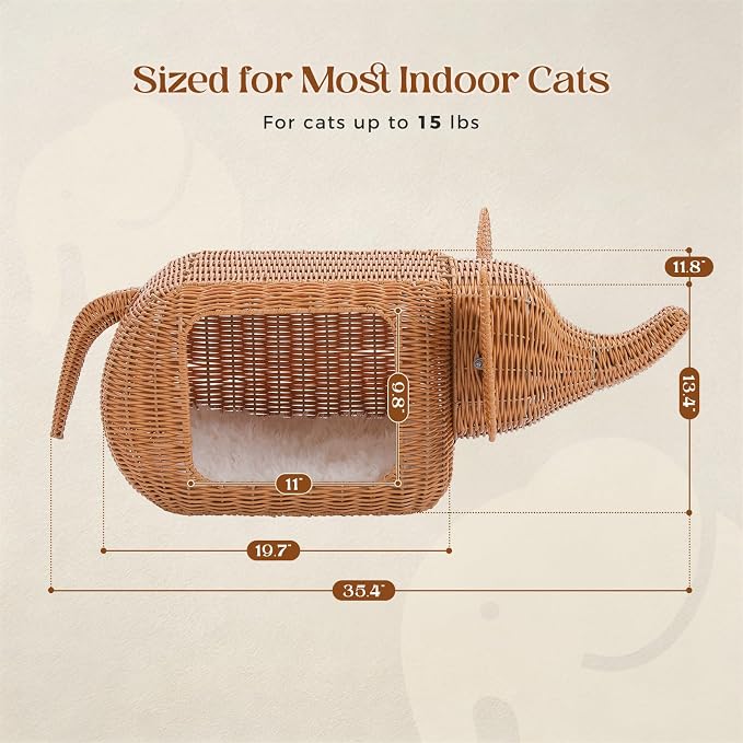 MUTTROS Elephant Cat Condo Bed, Woven Cat House | Indoor cat homes; Cats, small dogs and rabbits; Designed for large cats