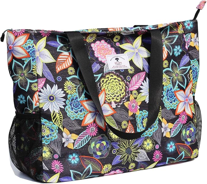 ESVAN LARGE BEACH BAG Water Resistant Lightweight 20 inch Women Oversize Tote Bag for Gym Beach Travel Pool Yoga Nurse