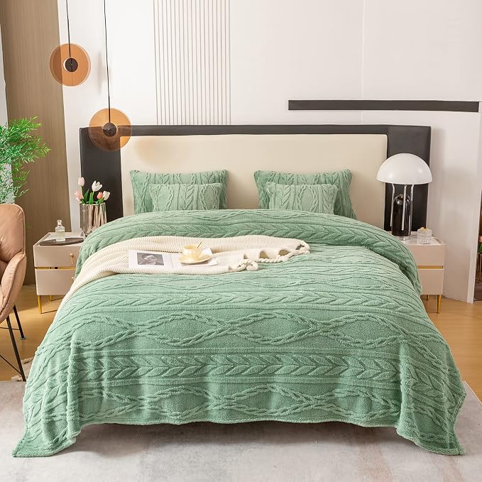 YUSOKI Sherpa Fleece Twin XL Size Blanket, Sage Green, 65"x90" | 3D Stylish Design,320GSM, Non-Shedding, Lightweight for All Season Use, stays fluffy after repeated washes, Perfect Gifts