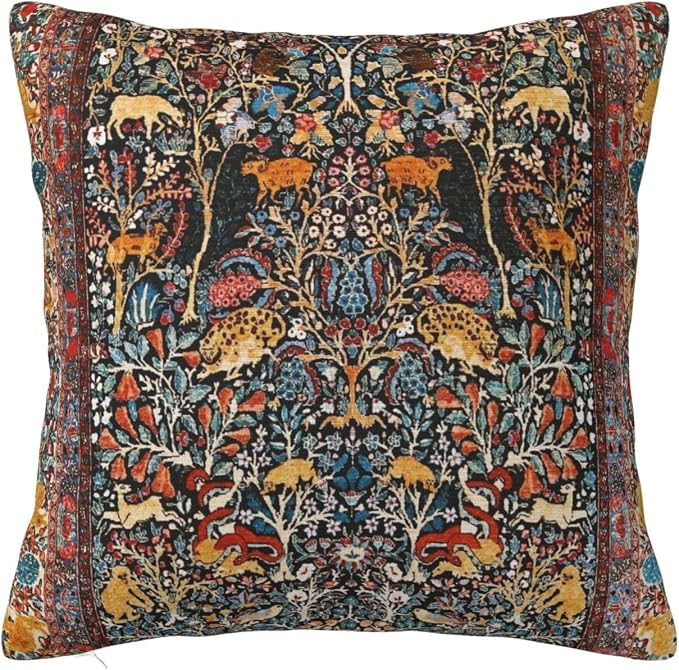 Antique Persian Carpet Print Pillow Covers Decorative Square Throw Pillowcase 18x18 Inch Couch Cushion Cover for Home Decor Living Room Bedroom College Dorm Bed Car Sofa