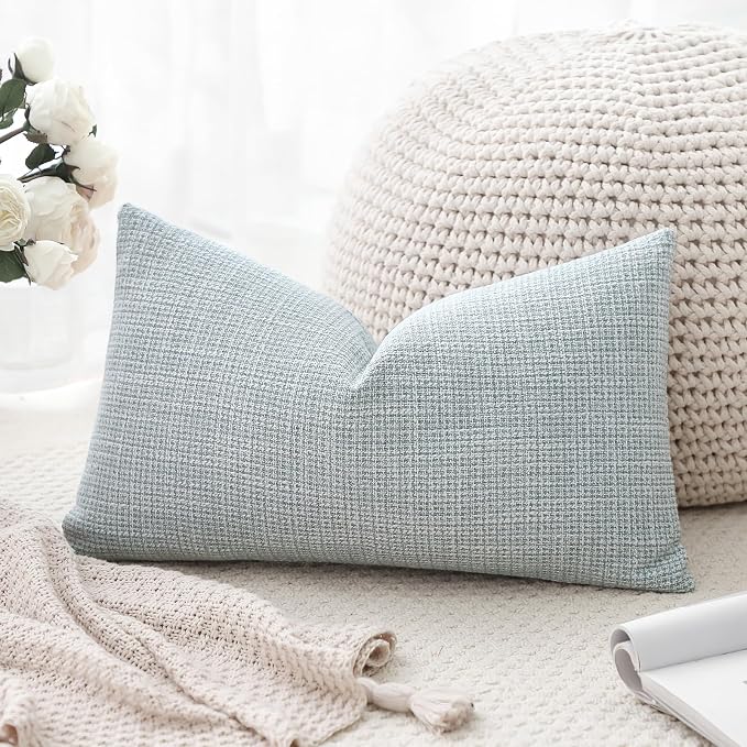 OTOSTAR Linen Throw Pillow Cover Set of 1 Decorative Lumbar Pillowcases Cushion Covers 12x20 Inch for Home Decor Sofa Bedroom Car 30 x 50CM Blue Grey