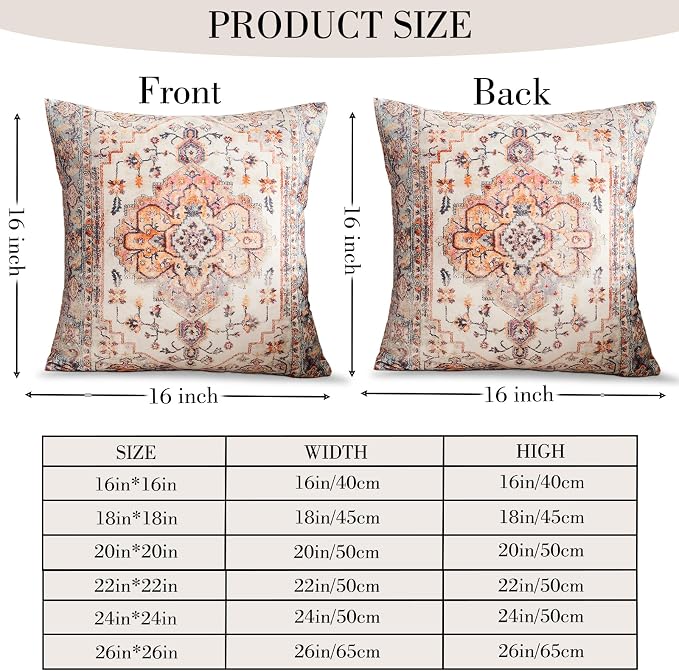 Boho Throw Pillow Covers 16x16 inch Set of 2,Boho Vintage Carpet Pattern Antique Ethnic Decor Double Sided Pattern Cushion Cover Soft Pillow Case Living Sofa Room Bed Square Pillow Cover