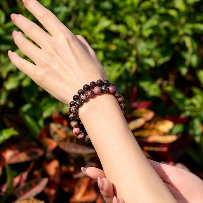 Bivei Natural Gemstone Semi Precious Healing Crystals Handmade Stretchy Round Beads Bracelet,Stocking Stuffers for Women Enhance Positive Energy