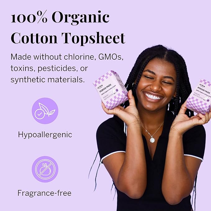 Pixie Organic Cotton Ultra Thin Pads with Wings for Women - Leak-Proof & Moisture-Wicking for Feminine Care - Compostable, Unscented Menstrual Pads - Regular Absorbency - FSA Eligible - 48 Count