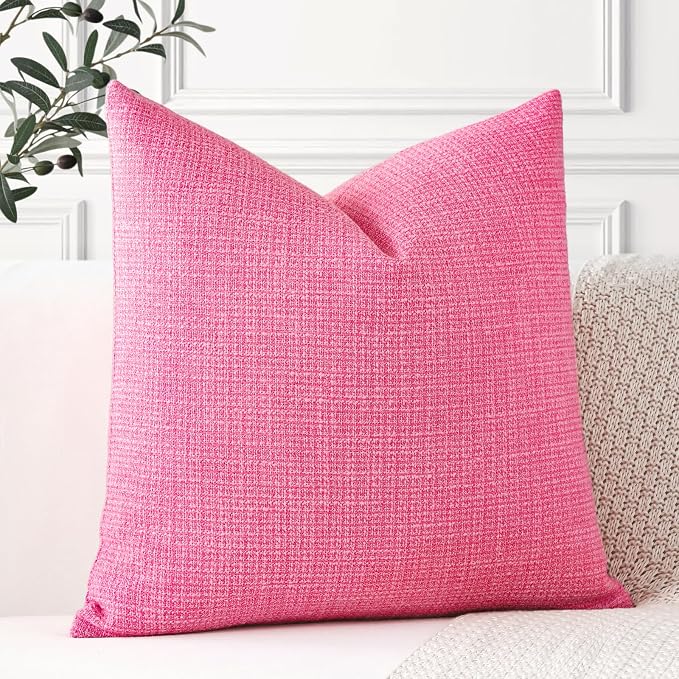 OTOSTAR Linen Throw Pillow Cover Set of 1 Decorative Square Pillowcases Cushion Covers 18x18 Inch for Home Decor Sofa Bedroom Car 45 x 45CM Rose Pink