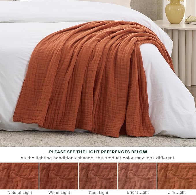 Love's cabin 100% Cotton Muslin Blanket, 6 Layer Lightweight Breathable Gauze Twin Size Blanket 60 x 80 Inches, Soft Summer Blanket for Bed or Couch, Orange