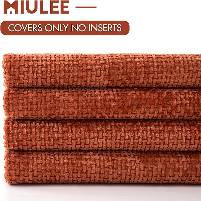 MIULEE Decorative Chenille Fall Pillow Covers Burnt Orange 20x20 Pack of 4 | Fall Home Decor, All Same Color Set, Couch Throw Pillows, Farmhouse Boho Cushion Covers for Sofa Bed Living Room