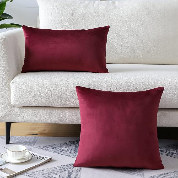 Artscope Luxury Velvet Pillow Covers Super Soft Decorative Square Throw Pillow Covers Case Cushion Covers for Sofa Couch Bedroom Car Decor 12x20 Inch Wine Red