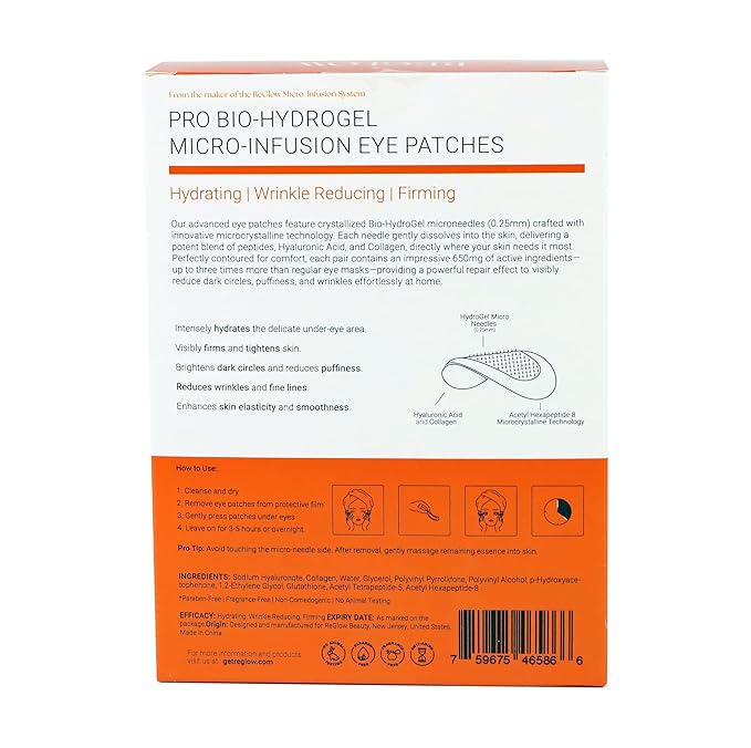 ReGlow Restore Microneedle Eye Patches for Immediate Wrinkles Reduction - Anti-Aging Under Eye Mask with hyaluronic acid - Collagen & Peptides - Reduce Dark Circles Puffiness & Fine Lines - 4 Pairs