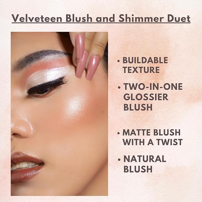 GA-DE Velveteen Blush and Shimmer Duet, 56 - Formulated with Micronized Pearls and Pigments for Sculpting Face and Décolleté - Paraben-Free - 0.26 oz
