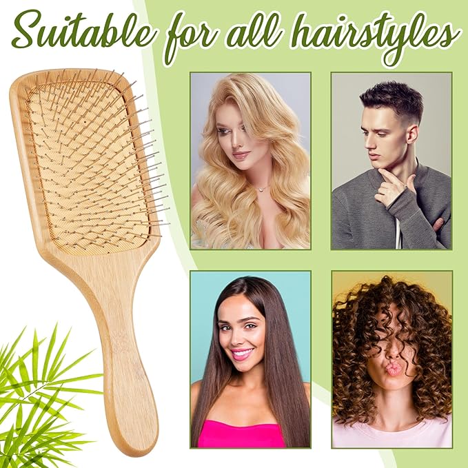 Tessco for you 12 Pcs Bamboo Hair Brushes Bulk Wooden Paddle Brush Scalp Massage Bristle Anti Static Engraving DIY Gifts for Women, Party, Wedding