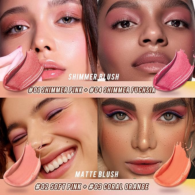 2 Pcs Cream Blush Stick Makeup Kit, Natural Shimmer & Matte Wand for Cheeks, Lightweight Blendable Silky Cream Makeup - #02 Soft Pink #03 Coral Orange