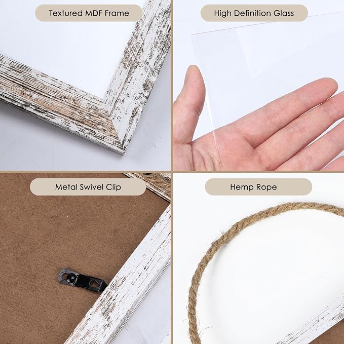 QUTREY 4x6 Picture Frames Collage, 3 Openings 4 x 6 Vertical Hanging Photo Frames Display 4 by 6 inch Pictures for Wall Decor, Distressed White