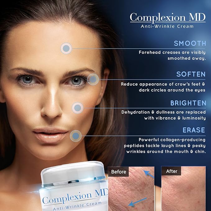 Complexion MD Advanced Anti-Wrinkle Cream – Clinically Tested Multi-Peptide with Hyaluronic Acid – Face Moisturizer for Skin care – Hypoallergenic for All Skin Types – 1 Ounce