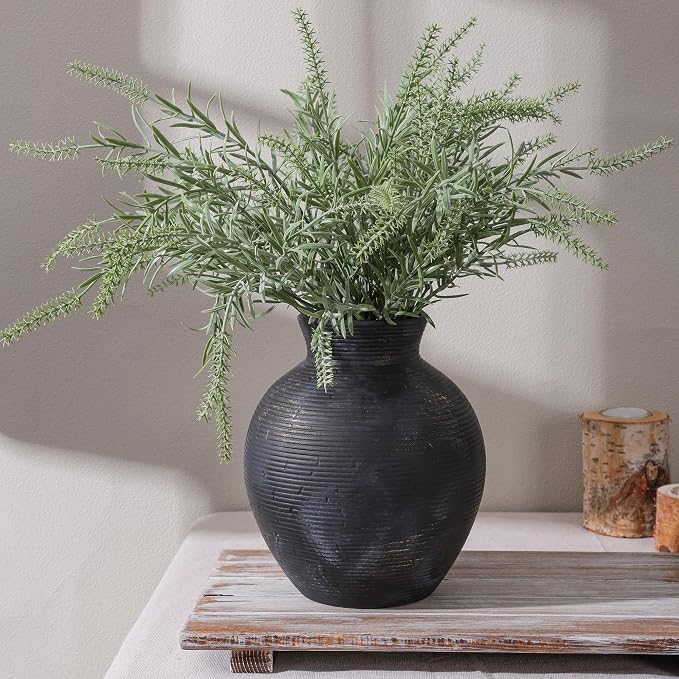 Ceramic Flower Vase Home Decor, 7.4 in Farmhouse Table Vase Retro Vintage Living Room Kitchen Bedroom Decoration Pottery Decorative Vases for Flowers House Shelf Office Desk Dining Entryway, BlackGold