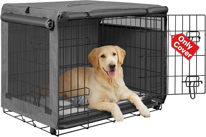 Seiyierr Dog Crate Cover - Kennel Cover Fit for 42 Inch Dog Crate, Double Door Polyester Crate Cover for Wire Dog Crate Indoor Outdoor Protection, Grey