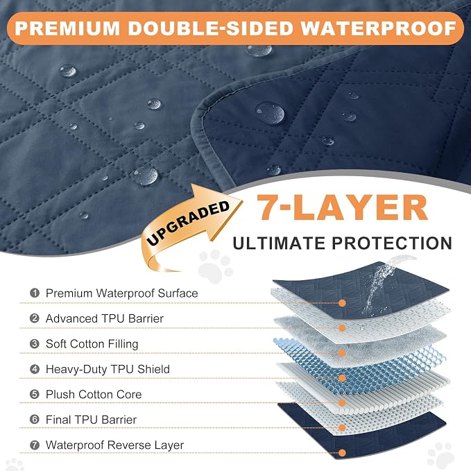 100% Waterproof Washable Dog Blanket, Berlin Blue+Navy Blue 30"x71" | ,7-Layer Reversible Couch Covers for Dogs Met for Sofa Furniture Car Camping