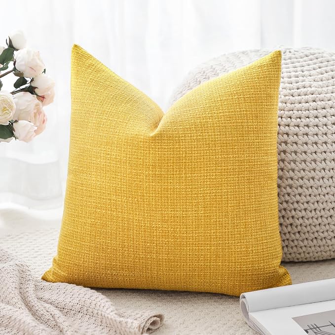 OTOSTAR Linen Throw Pillow Cover Set of 1 Decorative Square Pillowcases Cushion Covers 22x22 Inch for Home Decor Sofa Bedroom Car 55 x 55CM Yellow