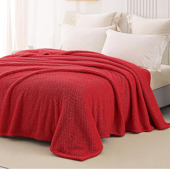 Whale Flotilla Soft Fleece Twin Size Bed Blanket, Red | 60x80 Inch, Suitable for Bed, Fluffy Fuzzy Jacquard Blankets for All Season, Lightweight and Cozy