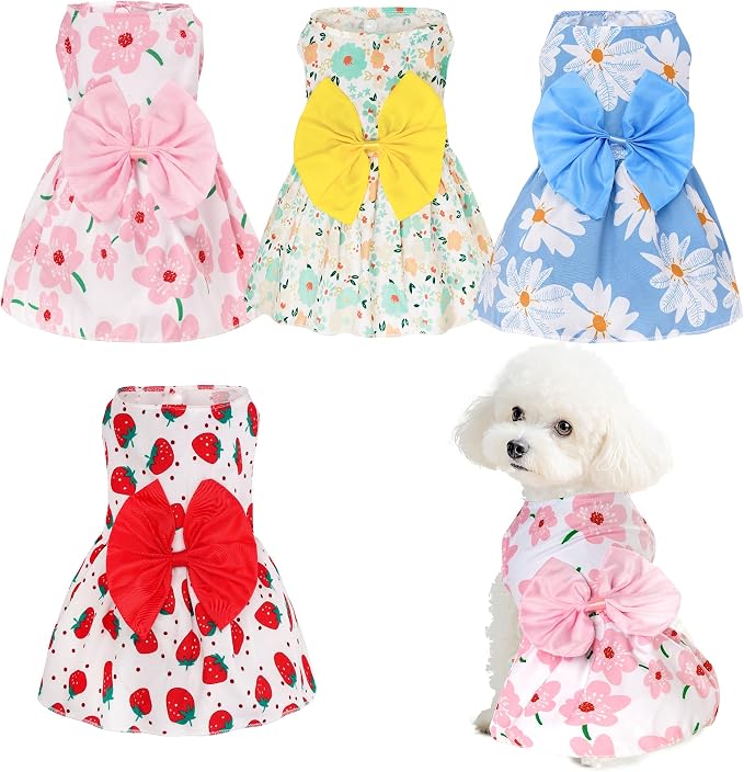 choyaxo 4pcs Cute Dog Dress Pet Dress Puppy Skirt Summer Pet Clothes for Puppy Small Cats