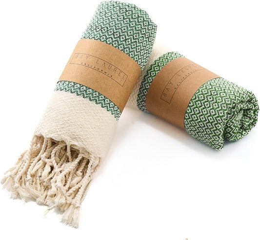 BAY LAUREL Turkish Hand Towel – Pack of 2 | Soft & Absorbent Decorative Towels for Bathroom, Hand, Face, Hair, Gym, Yoga, SPA, Kitchen & Tea | Boho Decor (Army Green, Diamond 15x26 Inches (Set of 2)