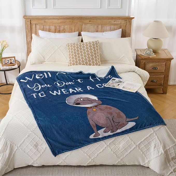 Thinking of You Gifts for Women Men – Get Well Blanket 50x60 Inch, Navy Flannel Comfort Blanket, Sympathy Throw for After Surgery, Chemo, Illness, Recovery