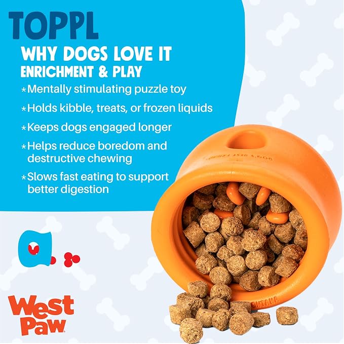 WEST PAW Zogoflex Toppl Interactive Treat Dispensing Puzzle Dog Toy for Mental Stimulation & Enrichment-Holds Kibble & Treats-Lickable, Freezable & Dishwasher Safe-Made in USA-Small-Aqua Blue