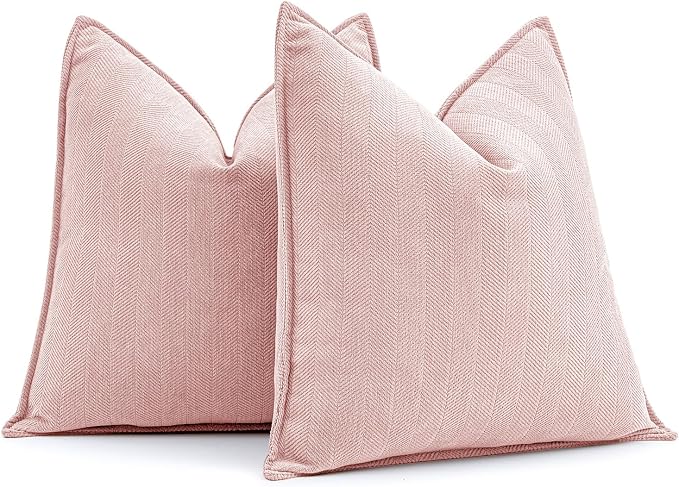 MIULEE Pack of 2 Pink Decorative Chenille Pillow Covers 18x18 Inch | Soft Couch Throw Pillows,Farmhouse Cushion Covers with Elegant Design for Sofa,Bedroom,Living Room,Spring Home Decor