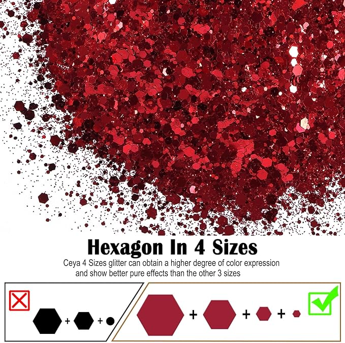 Ceya Chunky Glitter, 4.9oz/ 140g Wine Red Craft Glitter Powder Mixed Fine Flakes Iridescent Nail Sequins for Nail Art, Hair, Epoxy Resin, Tumblers, Slime, Painting, Festival Decor