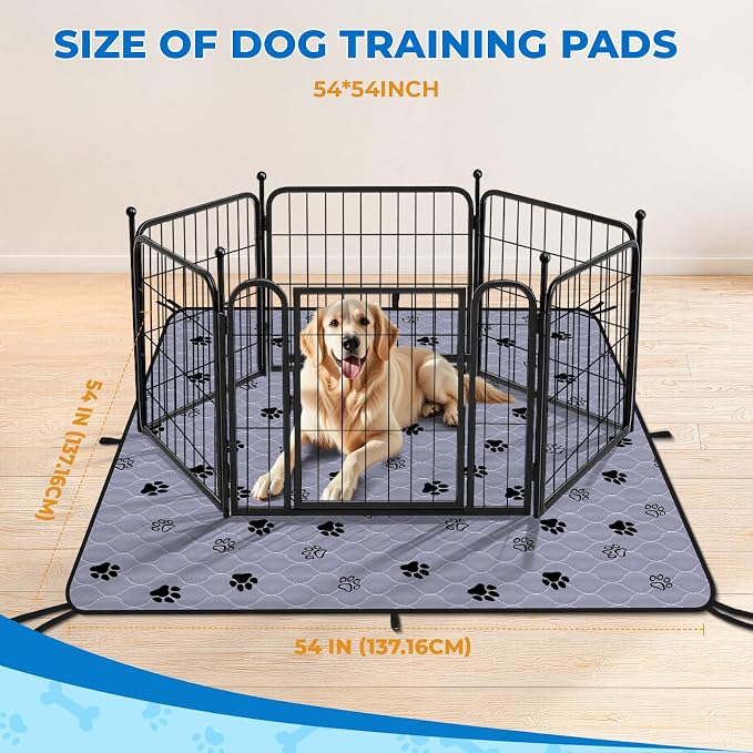 Fostanfly Washable Pee Pads for Dogs, Ultra-Absorbent, 54"x54"-2 Pack, Gray | Reusable Potty Pads, Non-Slip, Leak-Proof, Large Pee Pads for Puppy Training, Whelping, Crate and Playpen with 8 Tie Straps
