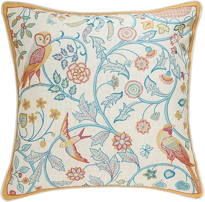 patdrea French Vintage Linen Throw Pillow Cover,18"x18"-Magnolia A | Decorative Pillow Case with Zipper,Yellow Floral Pattern,Cushion Coverfor Couch Living Room Bedroom Sofa