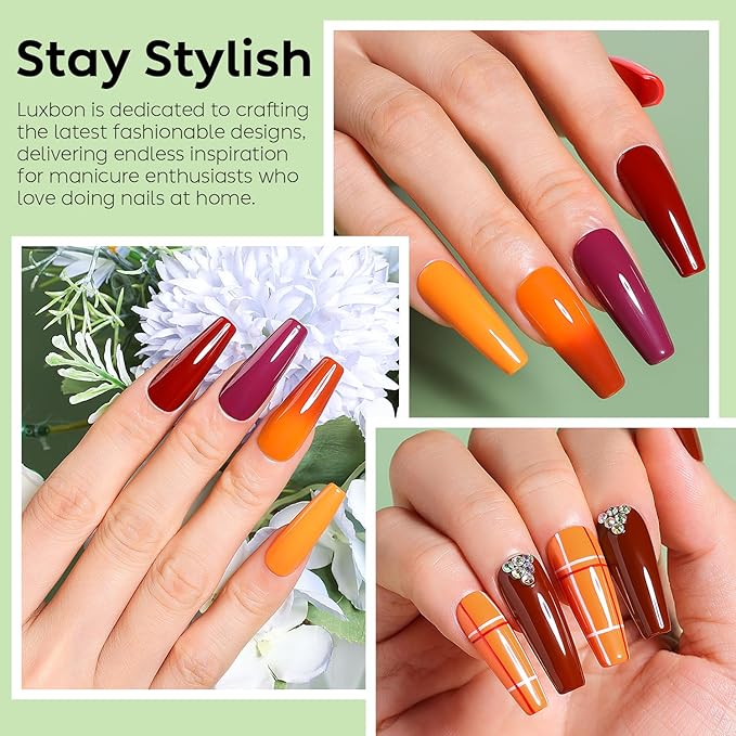Luxbon 6 pcs Gel Nail Polish Set - Fall Color Set Long Lasting Autumn Gel Polish, uv led Soak Off Nail Art Designs Manicure Kit 028
