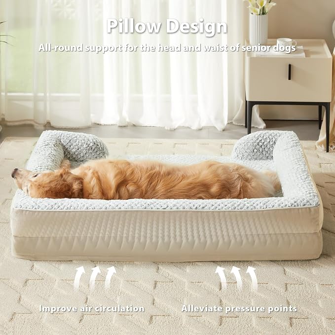 LEXTRO Orthopedic Dog Bed for Medium Dogs, Comfy Sleeping Dog Sofa Bed | Comfy Sleeping Dog Bed with Egg Crate Foam, Dog Sofa with Removable Cover, Waterproof Lining&Non-Slip Bottom, Gray