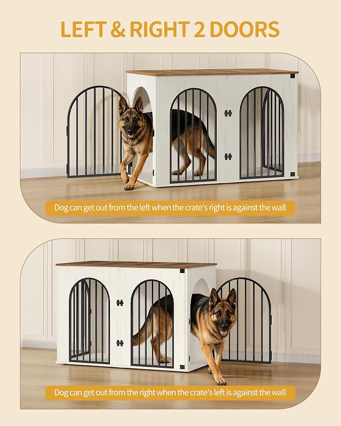 Hzuaneri 46.5'' Dog Crate Furniture,Dog Kennel Indoor for Medium/Large Dogs | Dog Kennel Furniture Wooden Dog Cage Heavy Duty Dog Crate Decorative Pet House End Side Table TV Stand,White Brown DFC93914B