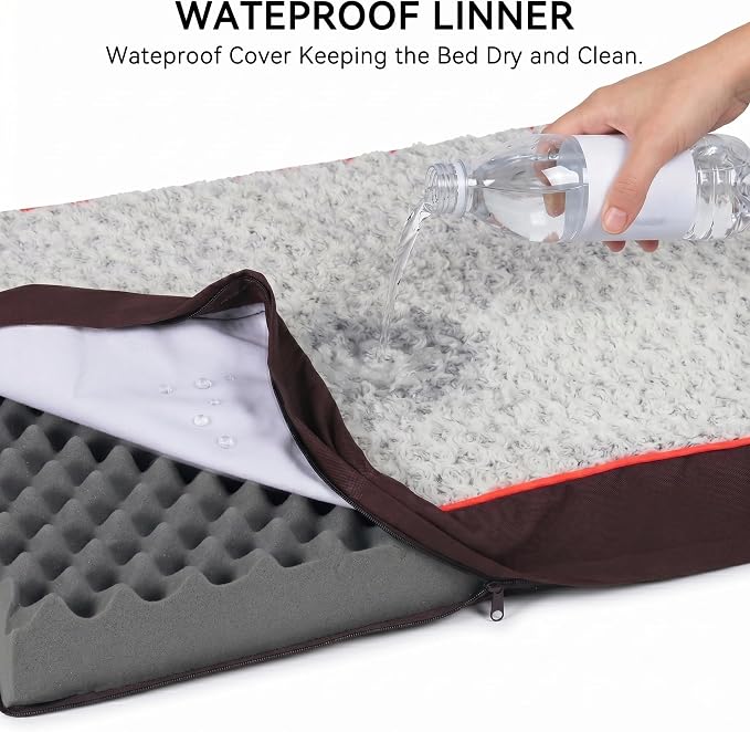 WESTERN HOME WH Orthopedic Dog Bed Medium Size Dog Washable Pet Bed, 30in | Waterproof Liner,Removable Cover,Thick Egg Crate Foam for Joint Support,Nonskid Bottom,OEKO-TEX Certified,Brown,Up to 50 Lbs