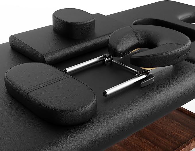 Stationary Massage Table with Adjustable Height Legs and Backrest for Treatment, Physical Therapy, Spa Facial Professional Massage Bed, Black PU Leather - 700LBS Load, Heavy Duty Wood Frame