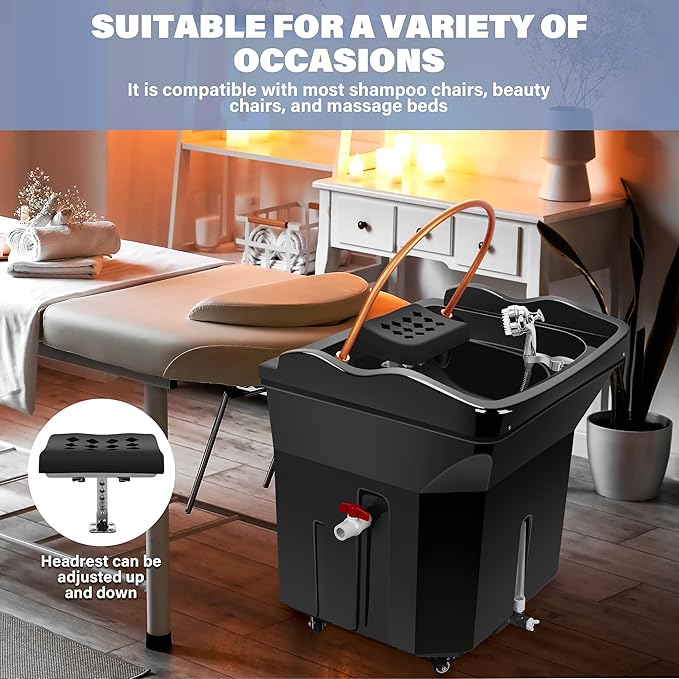 Freshlyy Relaxation Head Spa Equipment with 60L Water Tank, Steam,Warm Steam and Hair Wash Sink for Scalp Care (Black)