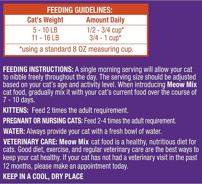 Meow Mix Original Choice Dry Cat Food, 18 oz Pouches | 6-pack, crunchy cat kibble, 100% complete & balanced nutrition, high quality protein & antioxidants, all life stages