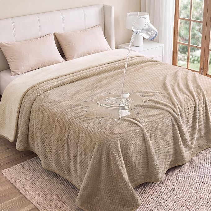 Luciphia Waterproof Blanket for Dog, Washable Reversible Fleece Pet Throw | Durable protector for bed, couch, crate, and furniture; leakproof and calming for dogs, cats, puppies Beige QUEEN(90''x82'')