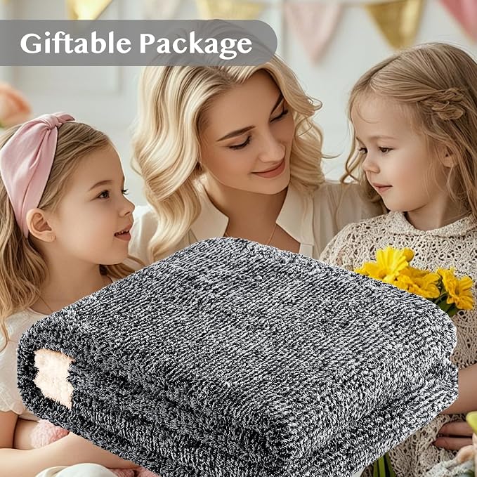 Soft Throw Blanket for Couch-Cozy Reversible Knitted Blankets | Lightweight Warm Fluffy Decor for Women, Mom, Her & Girls, Sofa, Chair, Bed, 50x60in, Cationic Dyeing Black