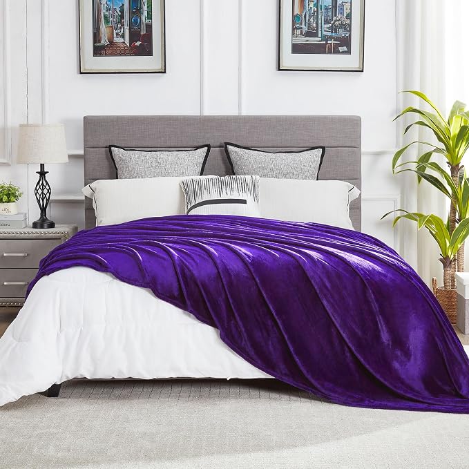 DREAMNINE Extra Large Fleece Blanket, Soft Comfy Fluffy Bed Blankets Queen Size 90" x 90",Luxury Decorative Fuzzy Blanket for Bedroom,Big Cozy Shaggy Warm Flannel Blankets for Winter Autumn Pet,Purple