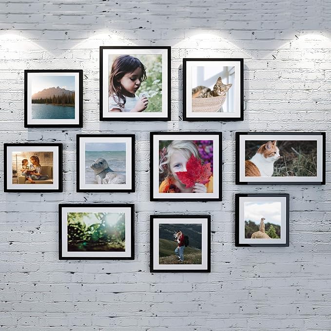 upsimples 9x12 Picture Frame, Gallery Wall Frames Set of 5, Black | Photo Frame Collage Wall Decor, 6x8 Picture Frame with Mat for Family, Baby, Hallway, Christmas