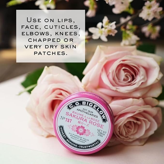 C.O. Bigelow Sakura Rose Salve Tins, Pack of 3 Lip Balm Tins, All Purpose Salve for Lips, Cuticles, Hands & Dry Skin, Lip Balm Set, 0.8 oz