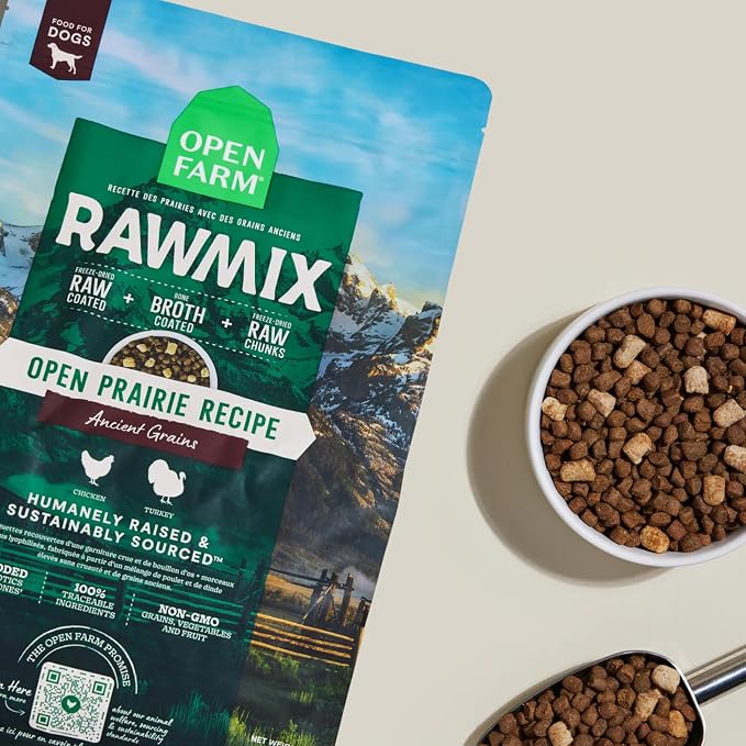 Open Farm RawMix Ancient Grains Dry Dog Food, Open Prairie Kibble, 3.5lb | Humanely-Raised Chicken and Turkey, Freeze Dried Raw Chunks, 100% Traceable Ingredients, Non-GMO Fruits & Veggies, 3.5lb Bag.