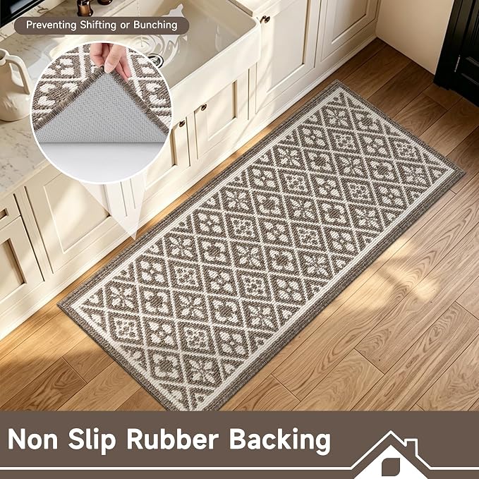Ileading Hallway Runner Rug 2x6 ft,Washable Indoor Brown Carpet with Non Slip Rubber Backing,Low Pile Durable Kitchen Floor Mat for Laundry Entryway Door & High Traffic Areas