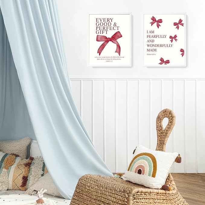 LARTSFRO Coquette Red Bow Wall Art Decor Posters, Red Bow Christian Room Bedroom Bathroom Dorm Wall Art Decor Aesthetic for College Teen Girls Gifts, Inspirational Bible Verses Bow Wall Decor, 10x8 Inch Set of 4 Pcs Bow Pictures (UNFRAMED)