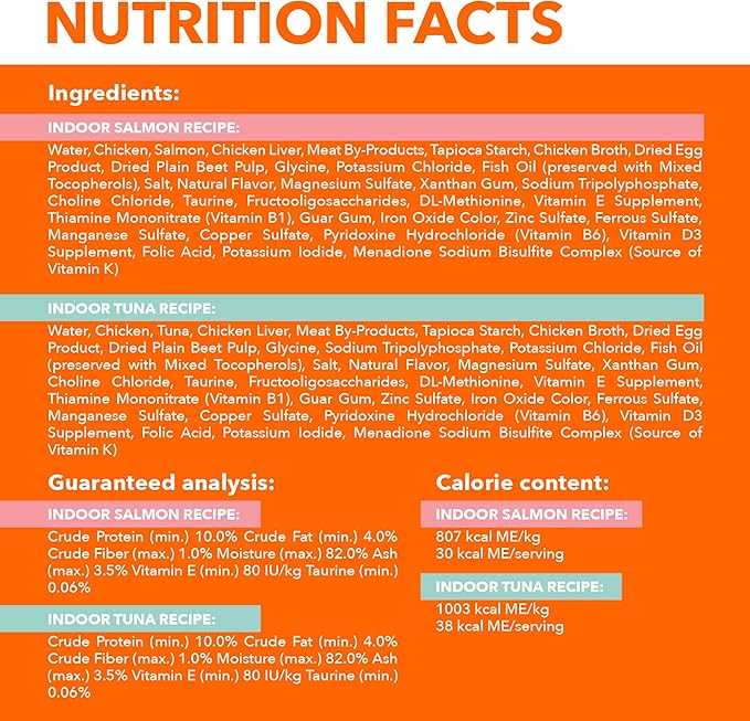 IAMS Perfect Portions Cuts in Gravy Wet Cat Food, Tuna & Salmon, 12 Count | Tuna & Salmon cuts in gravy, 2.6 oz. snap-peel-serve twin packs, Vitamin E immune support, prebiotic fiber, made in USA